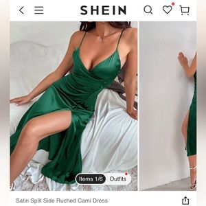 SHEIN dark green satin split dress